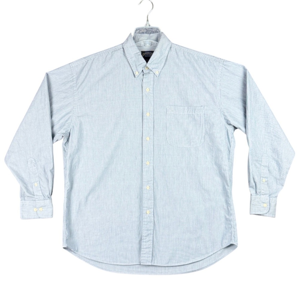 Vtg Cambridge Classics Blue Cotton Shirt Men's L Striped Button Down Long Sleeve